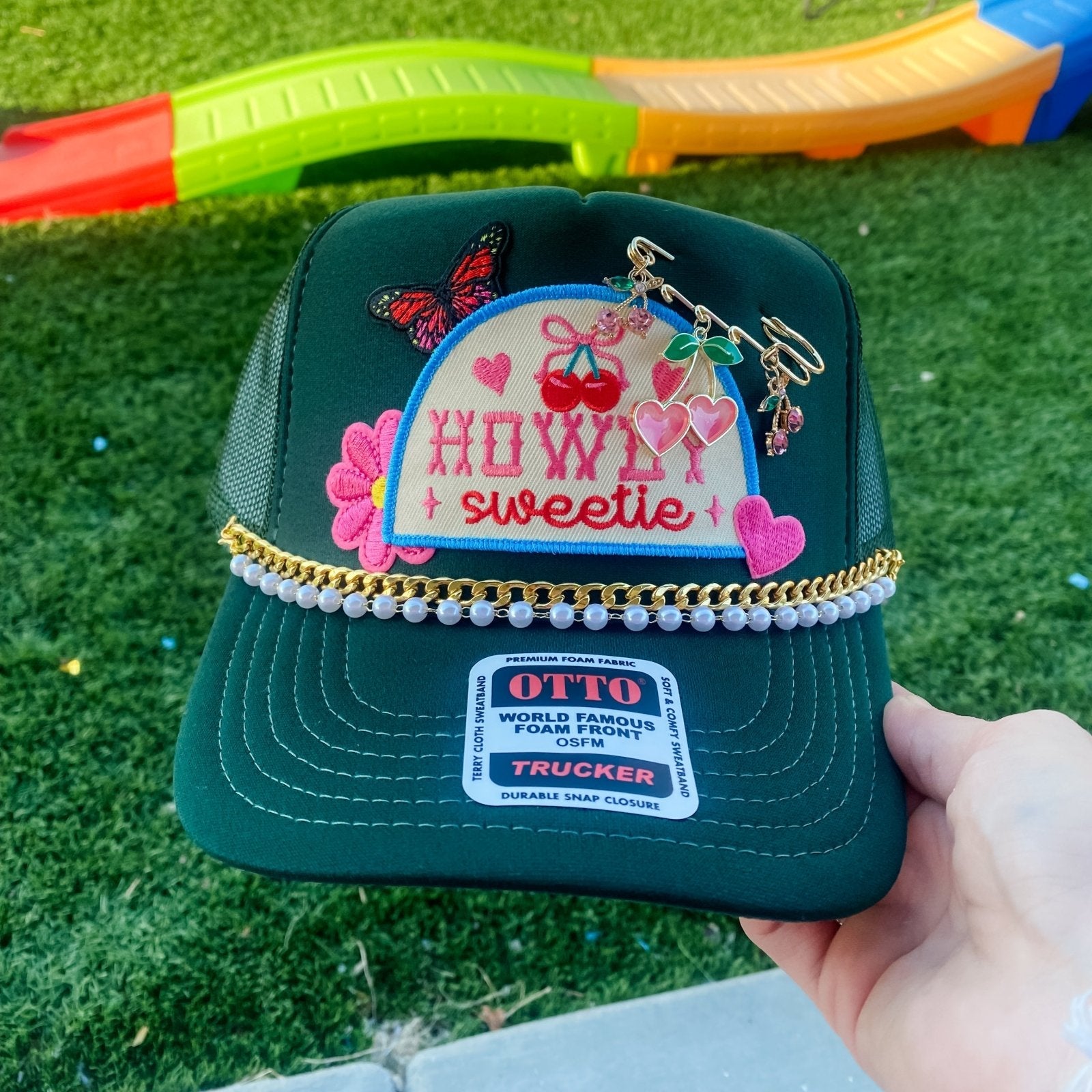 Coco & Rho Howdy Sweetie Charmed V2- Trucker Hat Dark Green — main product shot