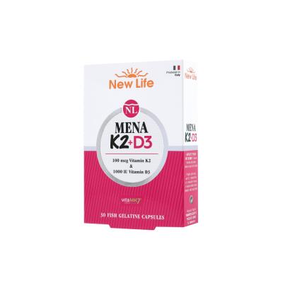New Life Mena K2+D3 Vitamin : , High Absorption, 100 mcg K2 & 1000 IU D3, Gluten & Soy-Free