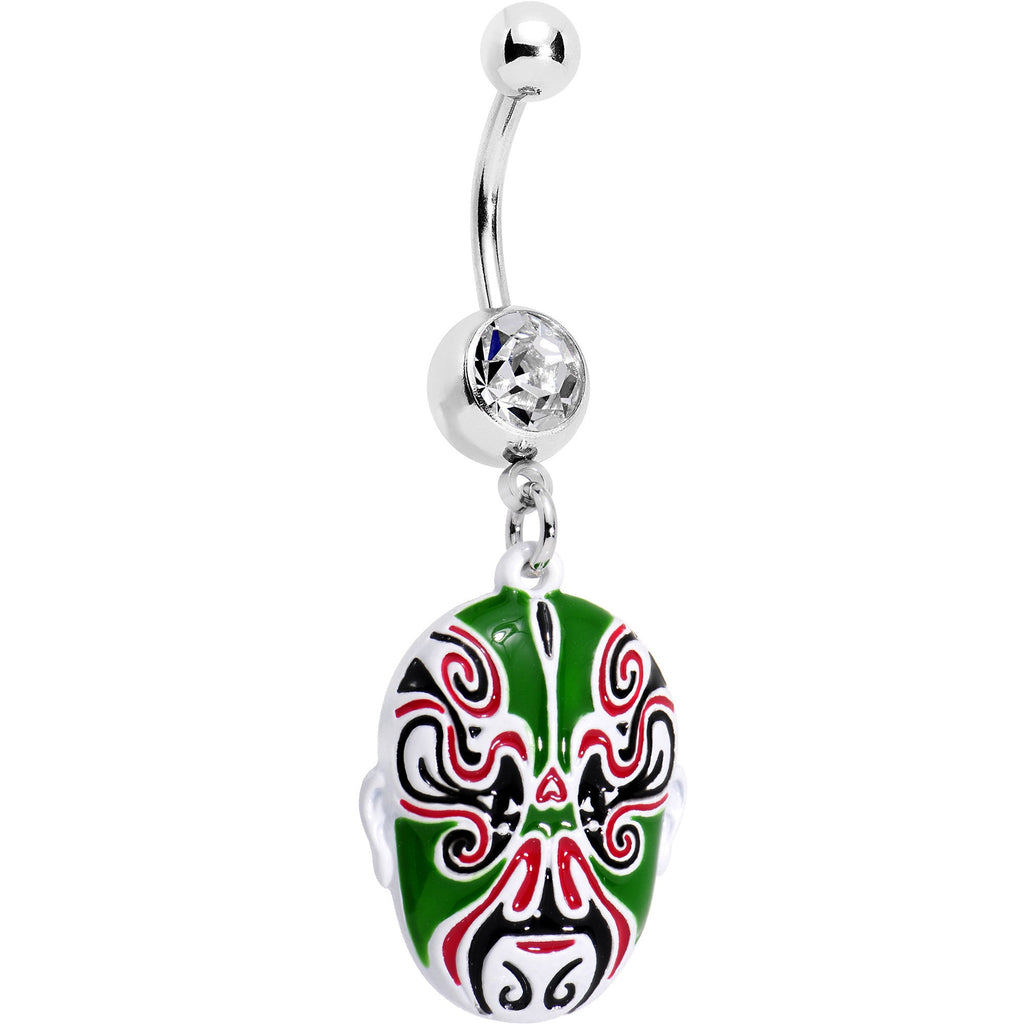 BodyCandy Clear Gem Green Red Samurai Warrior Mask Dangle Belly Ring — main product shot
