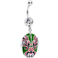 BodyCandy Clear Gem Green Red Samurai Warrior Mask Dangle Belly Ring — main product shot