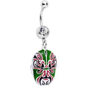 Clear Gem Green Red Samurai Warrior Mask Dangle Belly Ring