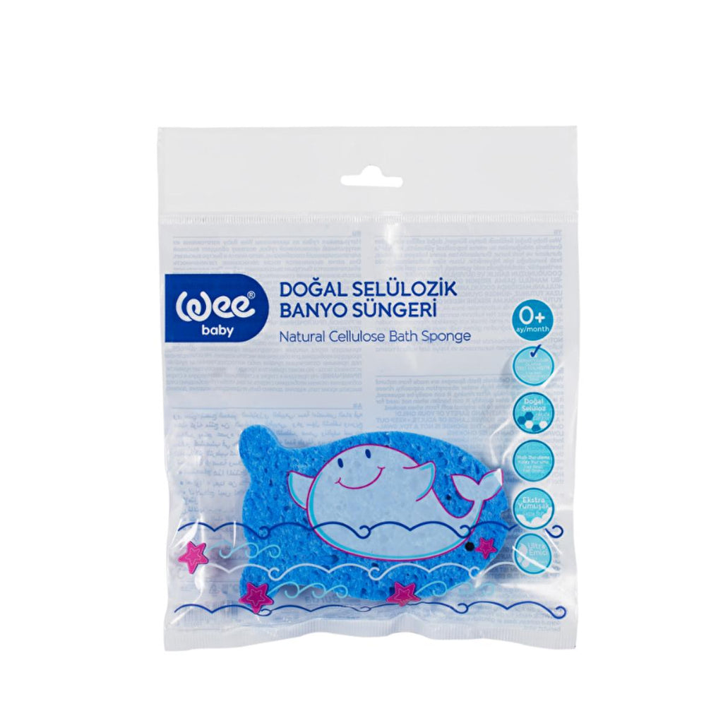 Wee Baby Natural Cellulose Bath Sponge - Blue for Infants | Baby Bath Essential