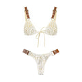 White Crochet 3 Piece Bikini Set Women Swimsuit Tatting Beachwear