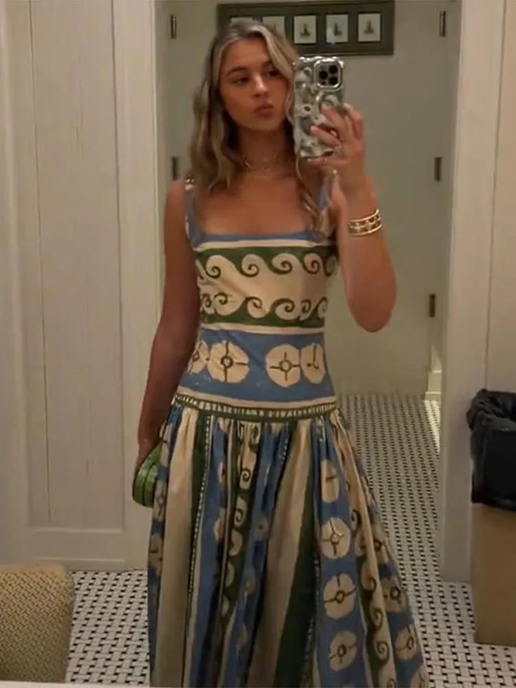 Sexy Print Sleeveless Long Dress Women Slim Backless V-Neck Sling Party Dresses 2026