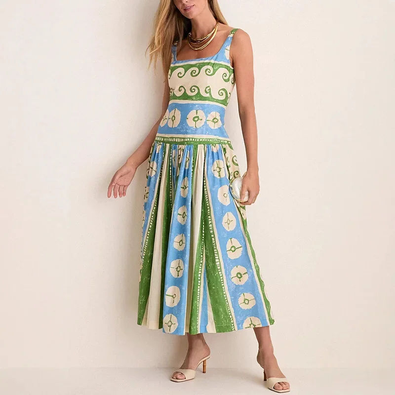 Sexy Print Sleeveless Long Dress Women Slim Backless V-Neck Sling Party Dresses 2026