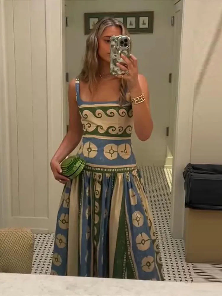 Sexy Print Sleeveless Long Dress Women Slim Backless V-Neck Sling Party Dresses 2026