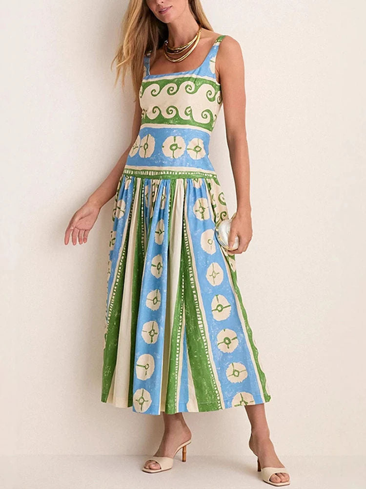 Sexy Print Sleeveless Long Dress Women Slim Backless V-Neck Sling Party Dresses 2026