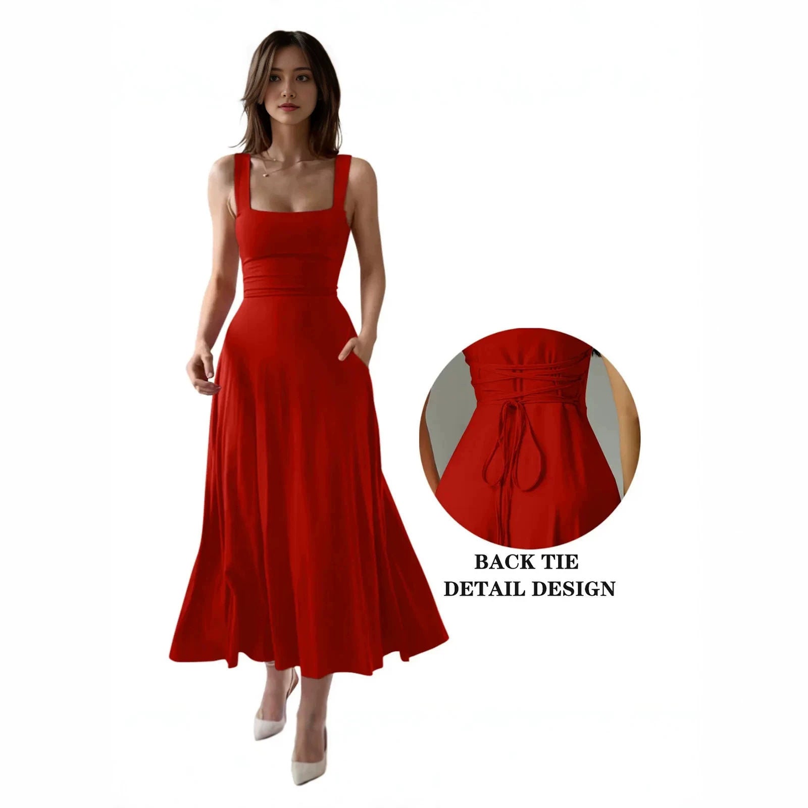 Women's Thick Strap Slim Fit Waist-Cinching Long Dress