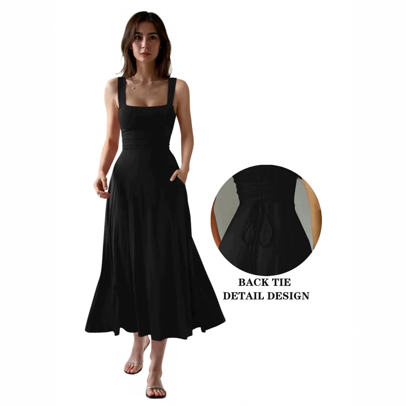 Women's Thick Strap Slim Fit Waist-Cinching Long Dress