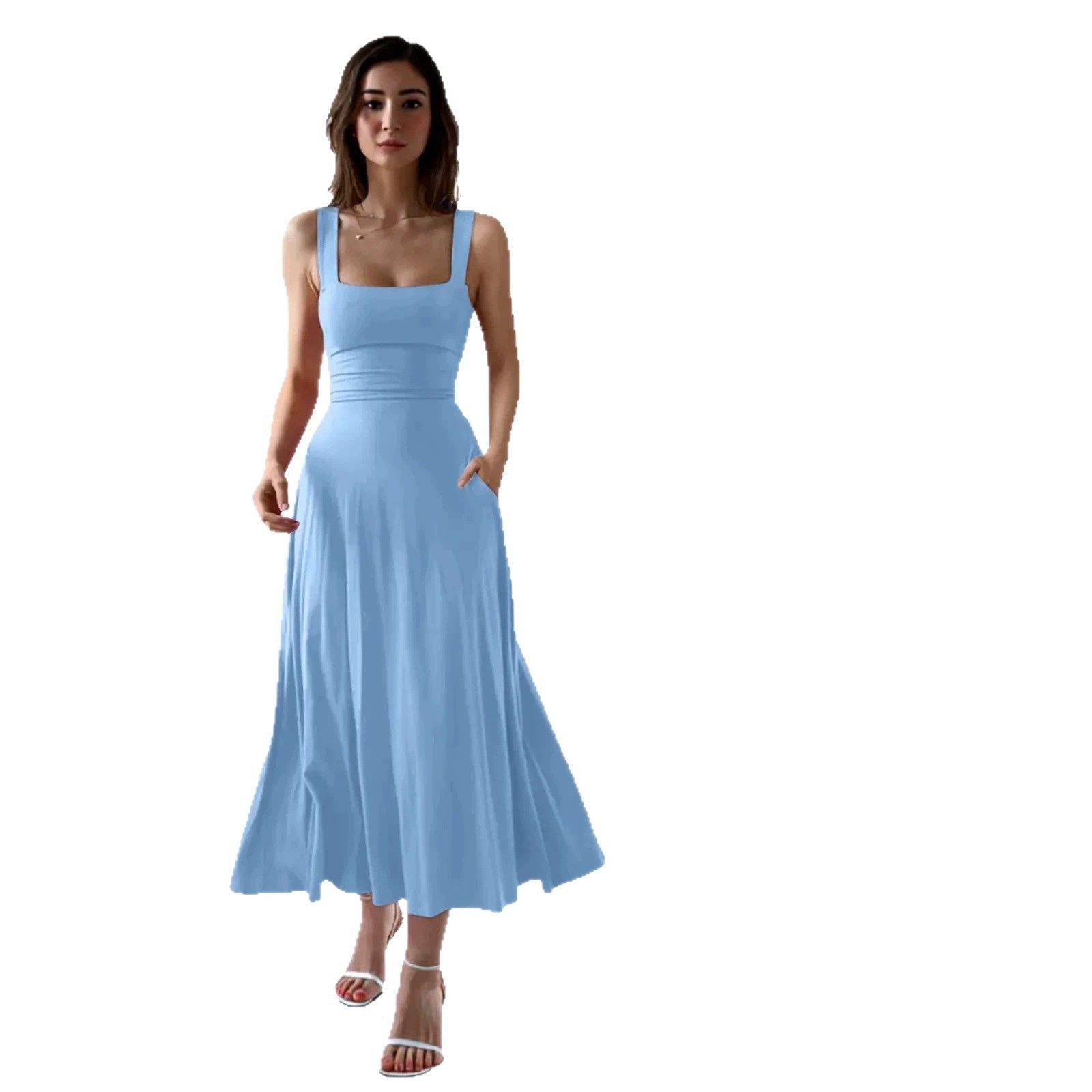 Women's Thick Strap Slim Fit Waist-Cinching Long Dress