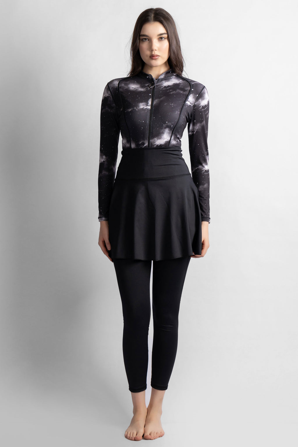Women's 4-Piece Astromist Printed Burkini Set With Skirt
