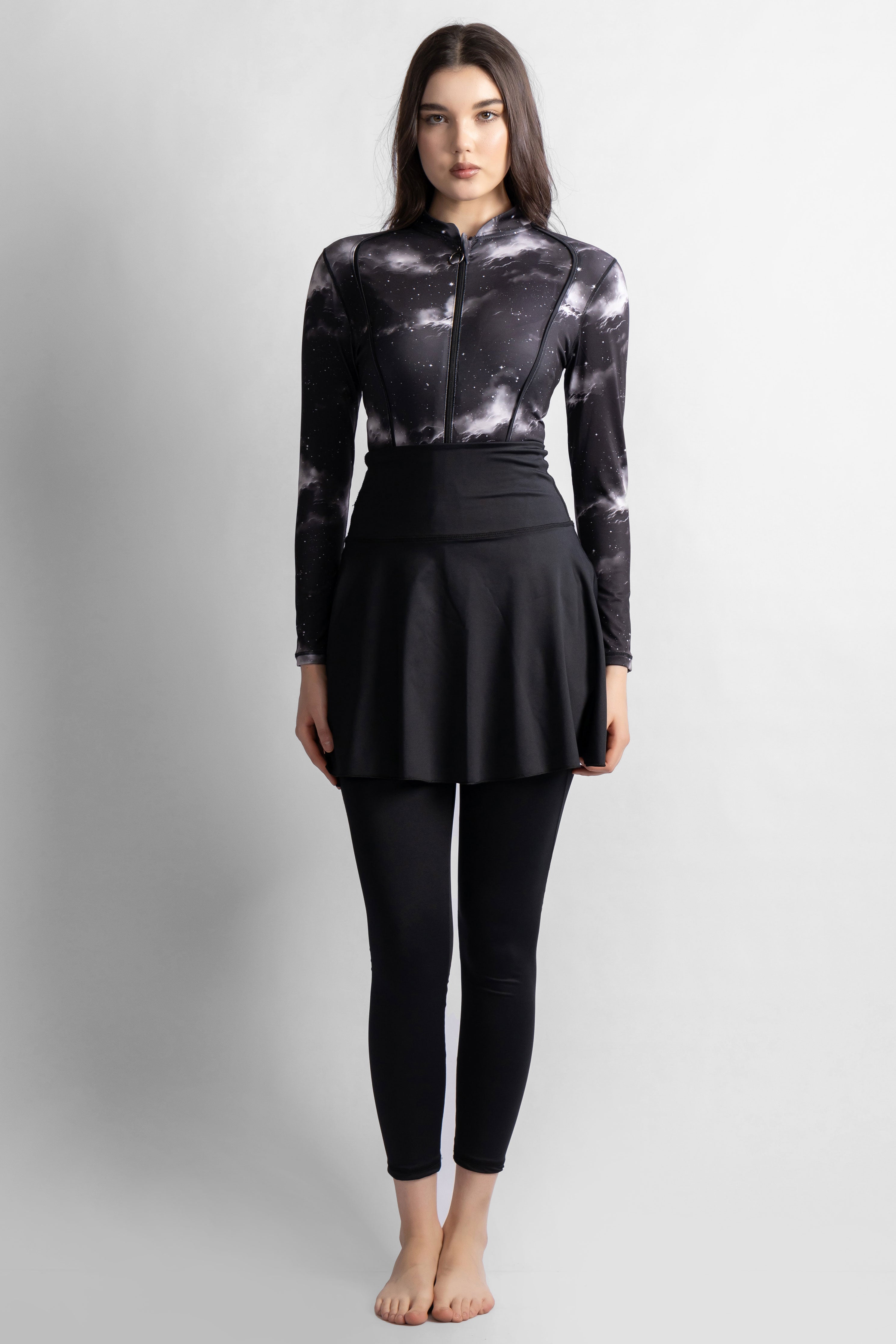 Women's 4-Piece Astromist Printed Burkini Set With Skirt