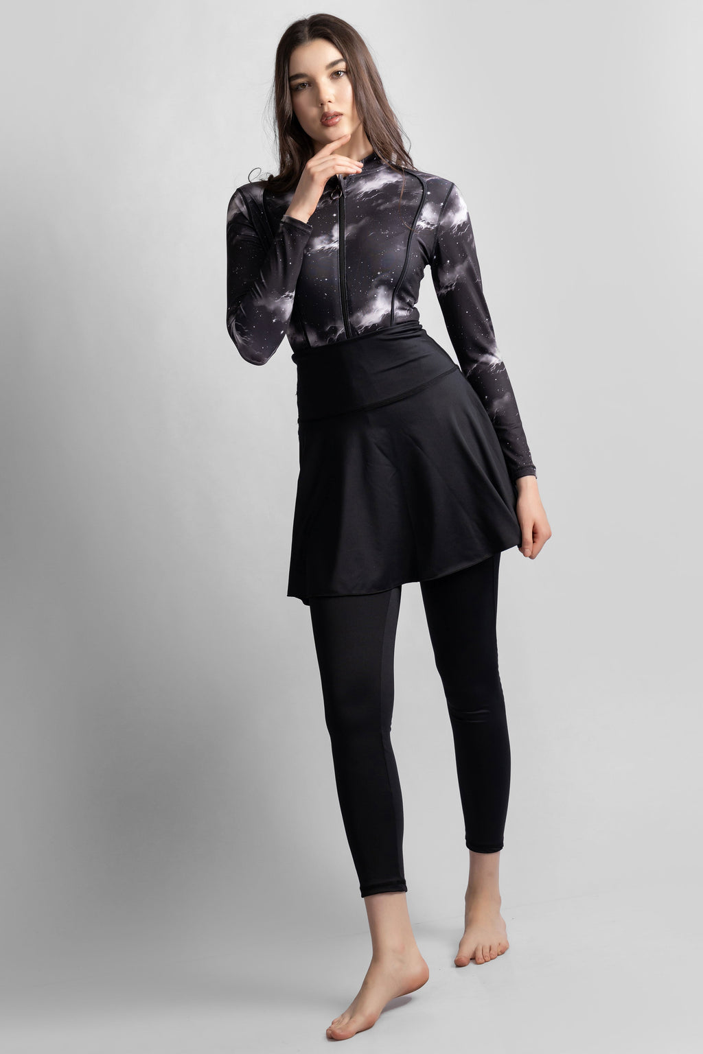 Women's 4-Piece Astromist Printed Burkini Set With Skirt
