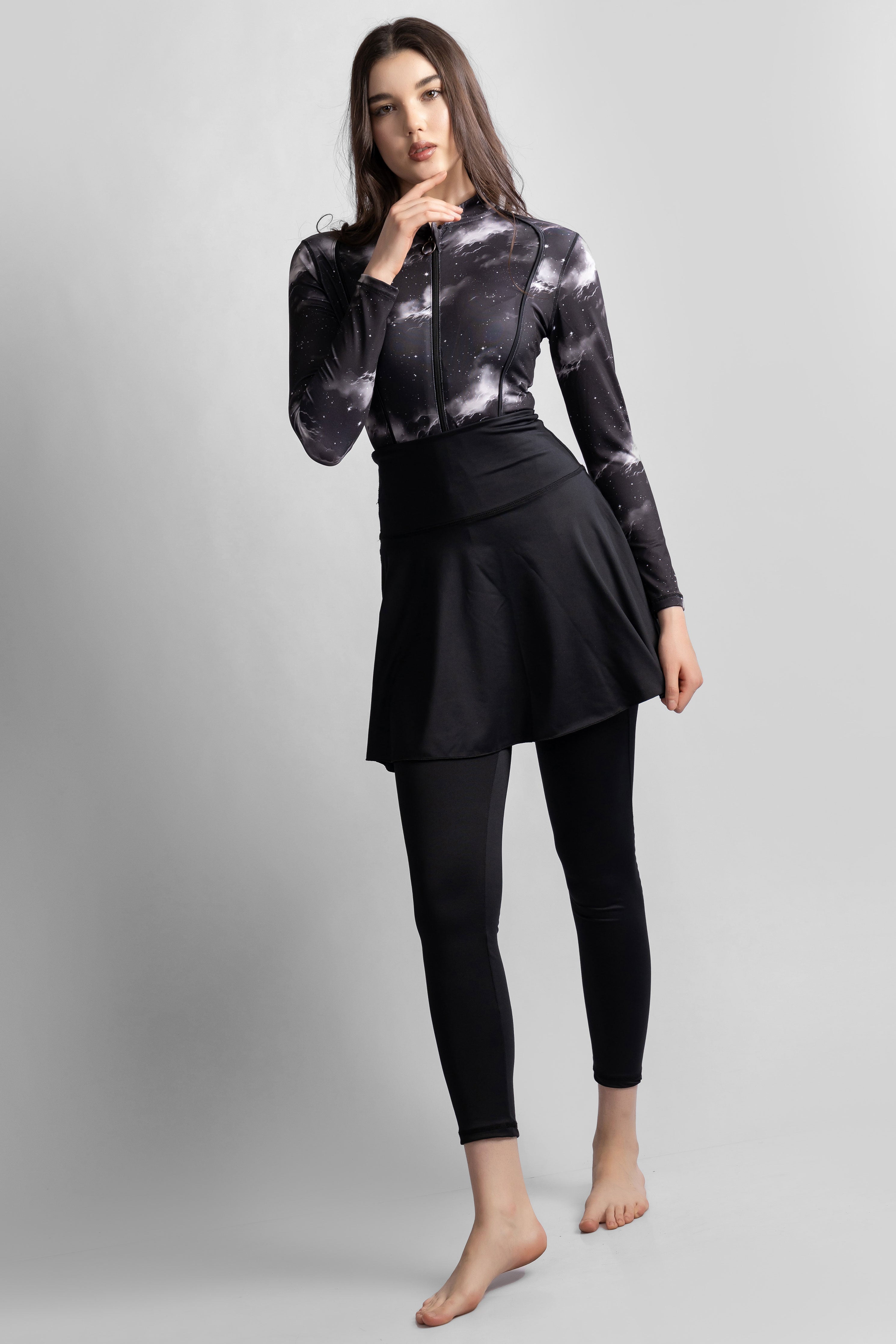 Women's 4-Piece Astromist Printed Burkini Set With Skirt