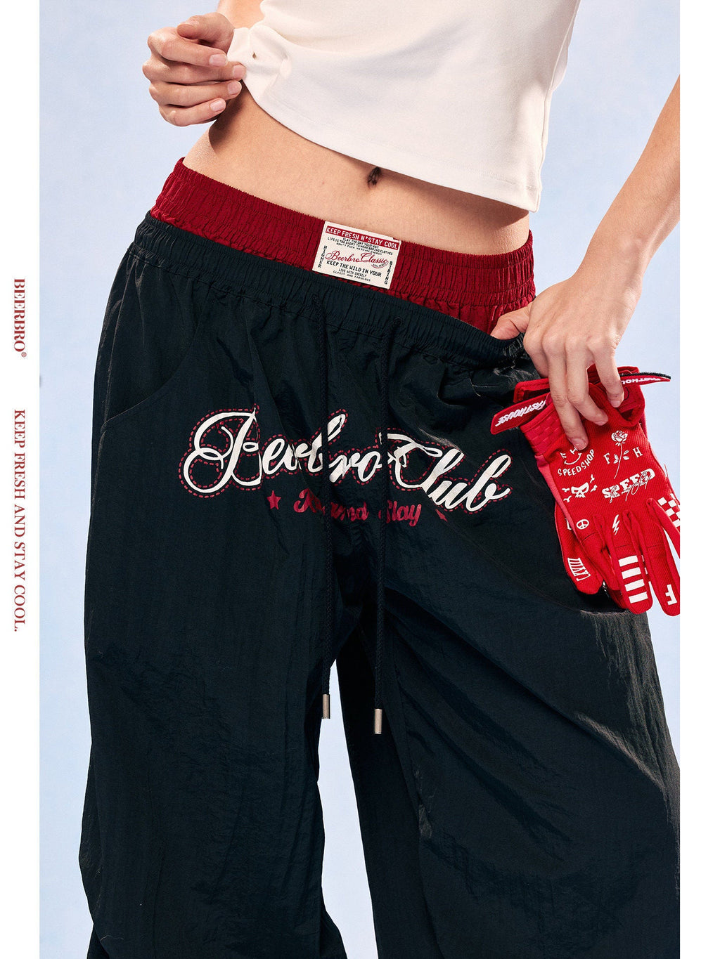 Women's Colorblock Double Waistband Lightweight Quick-Dry Wide Leg Sports Pants