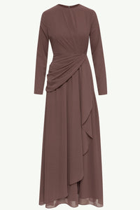 Huda Chiffon Maxi Dress - Taupe Clothing Veiled 