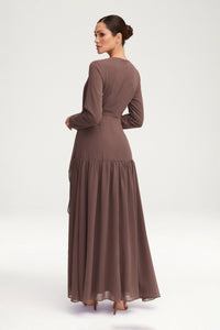 Huda Chiffon Maxi Dress - Taupe Clothing Veiled 