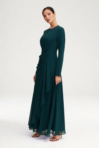 Huda Chiffon Maxi Dress - Teal Clothing Veiled 