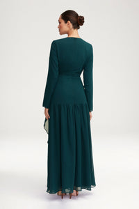 Huda Chiffon Maxi Dress - Teal Clothing Veiled 