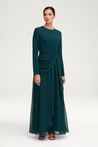 Huda Chiffon Maxi Dress - Teal Clothing Veiled 