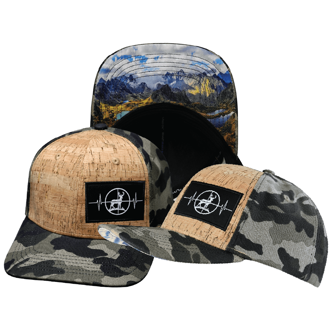 The Heartbeat Brand Hunting Baseball Hat — Cork Tan Tree Camo — main product shot