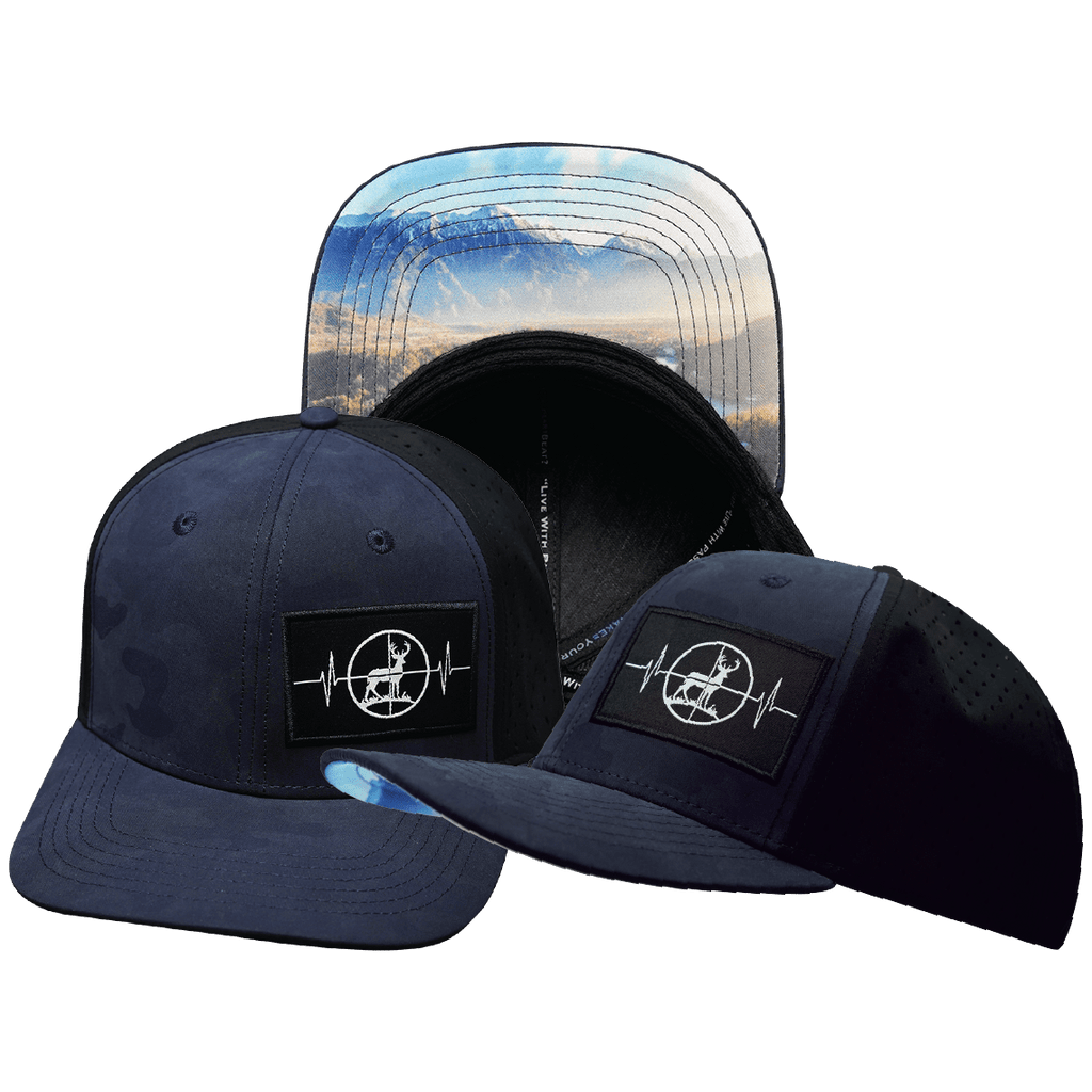 The Heartbeat Brand Hunting Hat - Baseball Hat Fit - Soft Blue Camo / Black - Laser Mesh — main product shot
