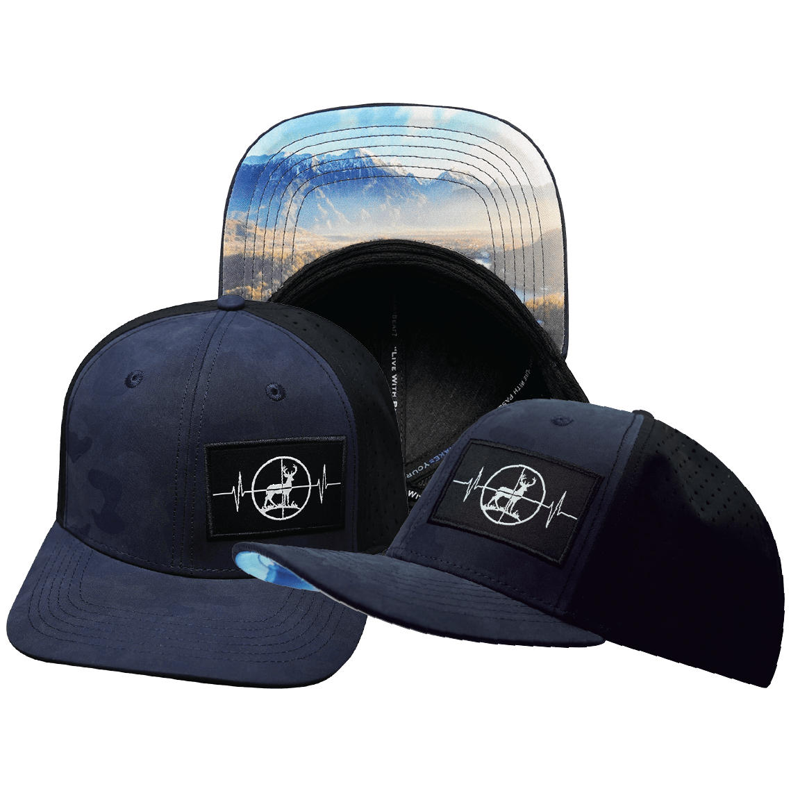 The Heartbeat Brand Hunting Hat - Baseball Hat Fit - Soft Blue Camo / Black - Laser Mesh — main product shot