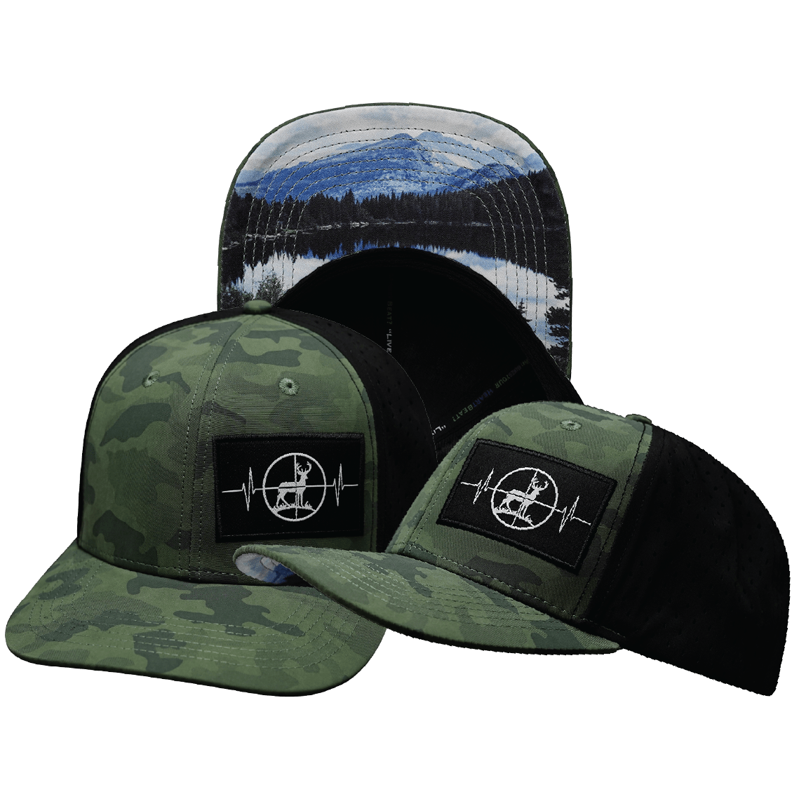 Hunting Hat - Baseball Hat Fit - Soft Teal Camo / Black - Laser Mesh