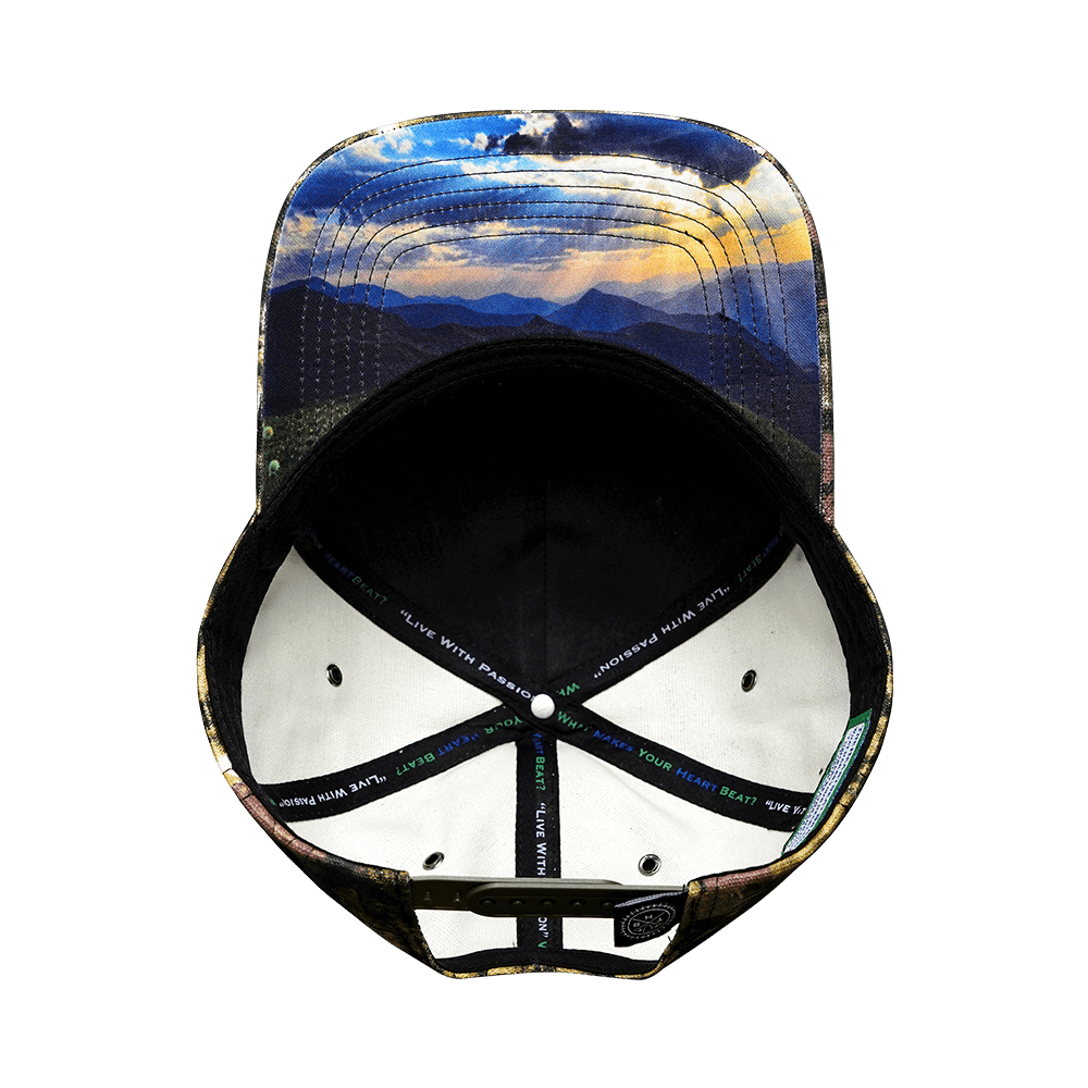 The Heartbeat Brand Hunting Hat - Trucker Hat - Tan Tree Camo - Fabric Back — back view