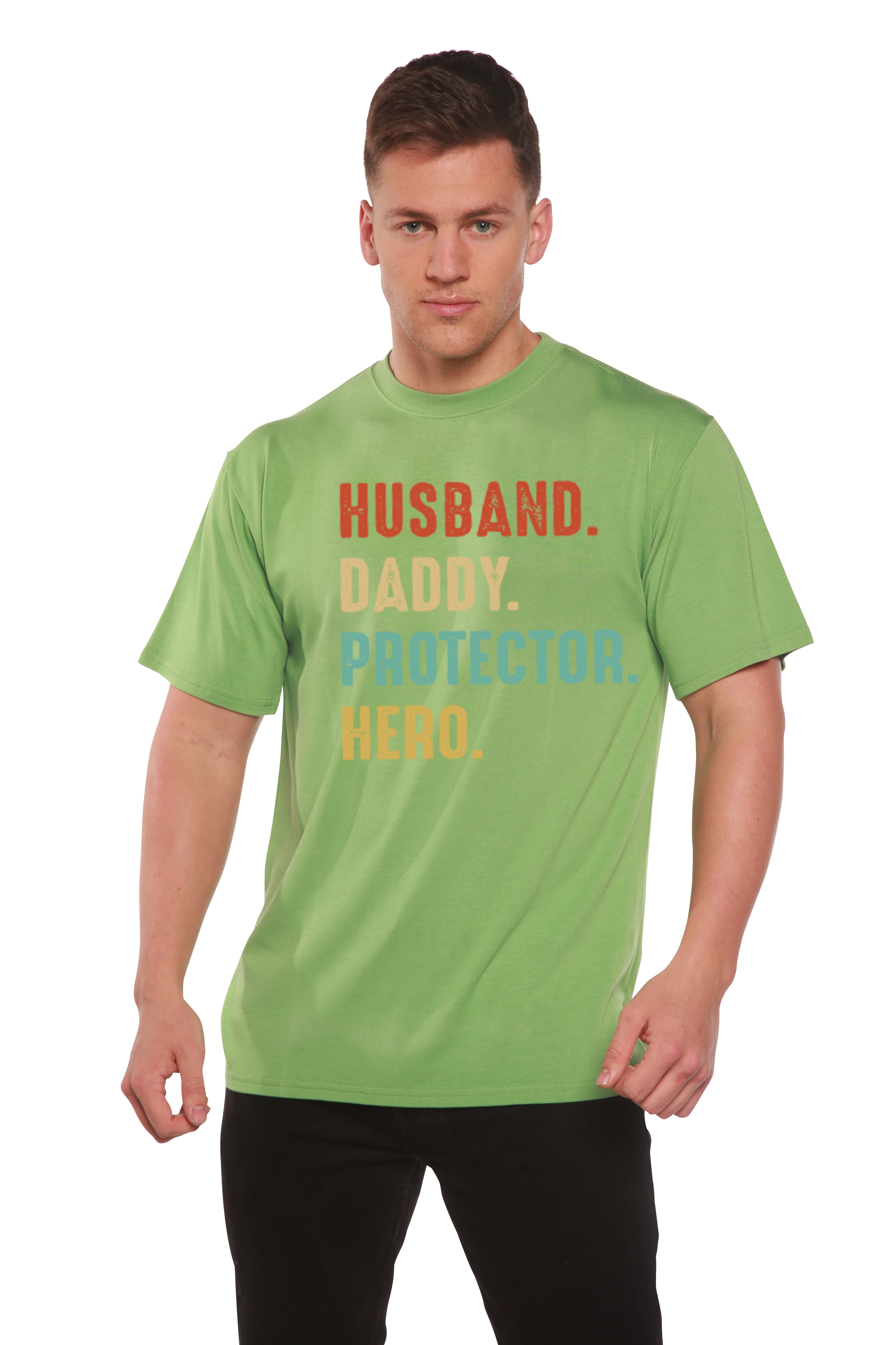 Spun Bamboo Husband, Daddy, Protector, Hero Men's Bamboo Viscose/Organic Cotton Short Sleeve Graphic T-Shirt — alternative an