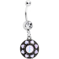 BodyCandy White Faux Opal Enclosed Flower Dangle Belly Ring — main product shot