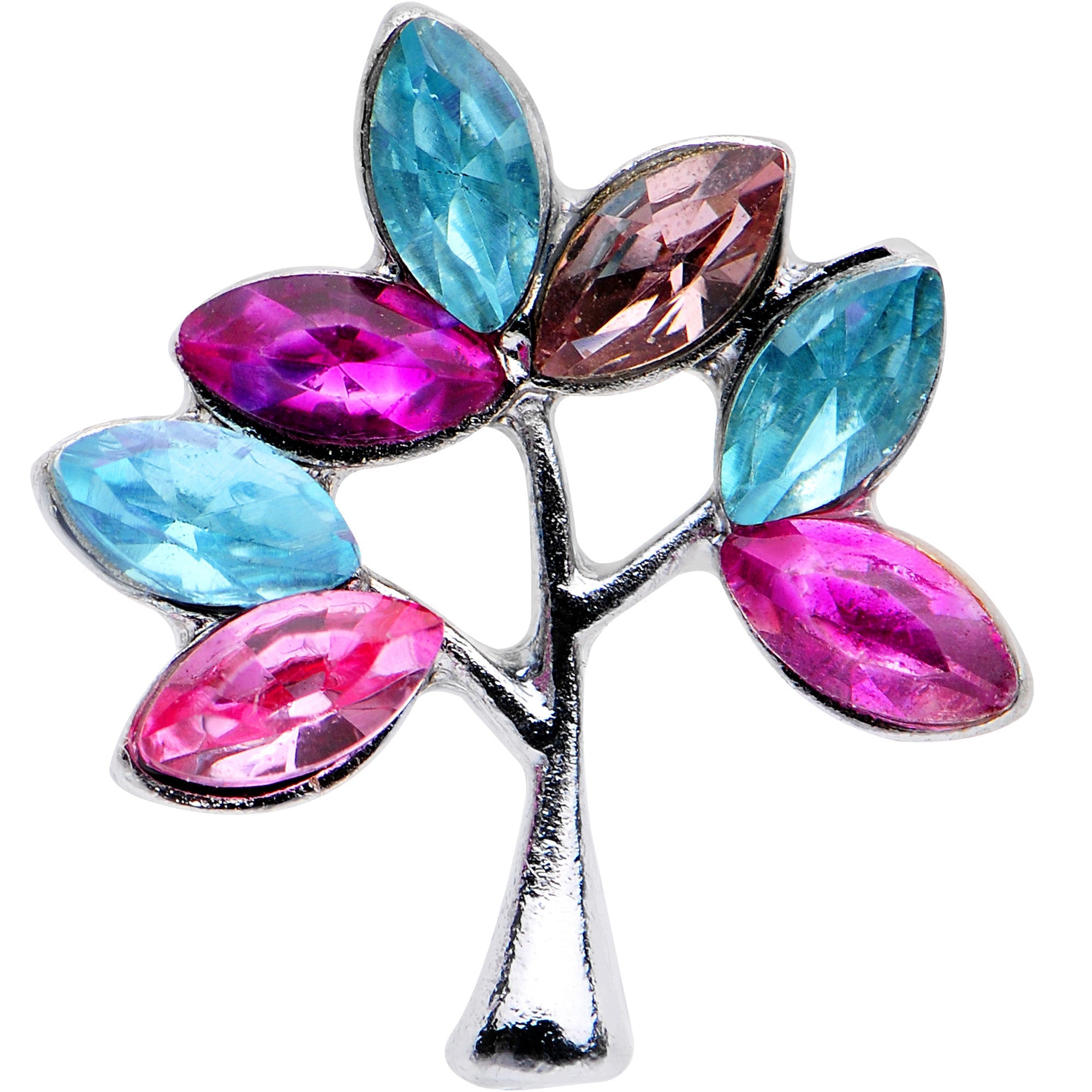 BodyCandy 16G 1/4 Pink Blue Gem Joyful Tree Cartilage Tragus Earring — Pink detail