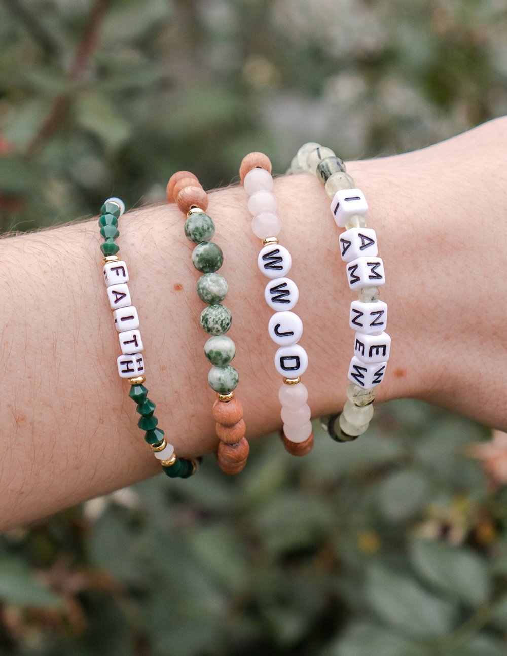 Elevated Faith I Am New Letter Bracelet — detail close-up