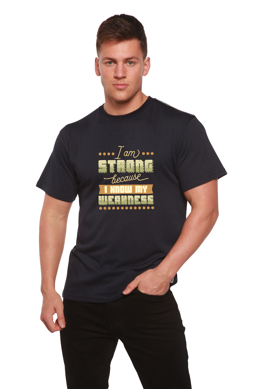 Spun Bamboo I am Strong Men's Bamboo Viscose/Organic Cotton Short Sleeve Graphic T-Shirt — comparison shot