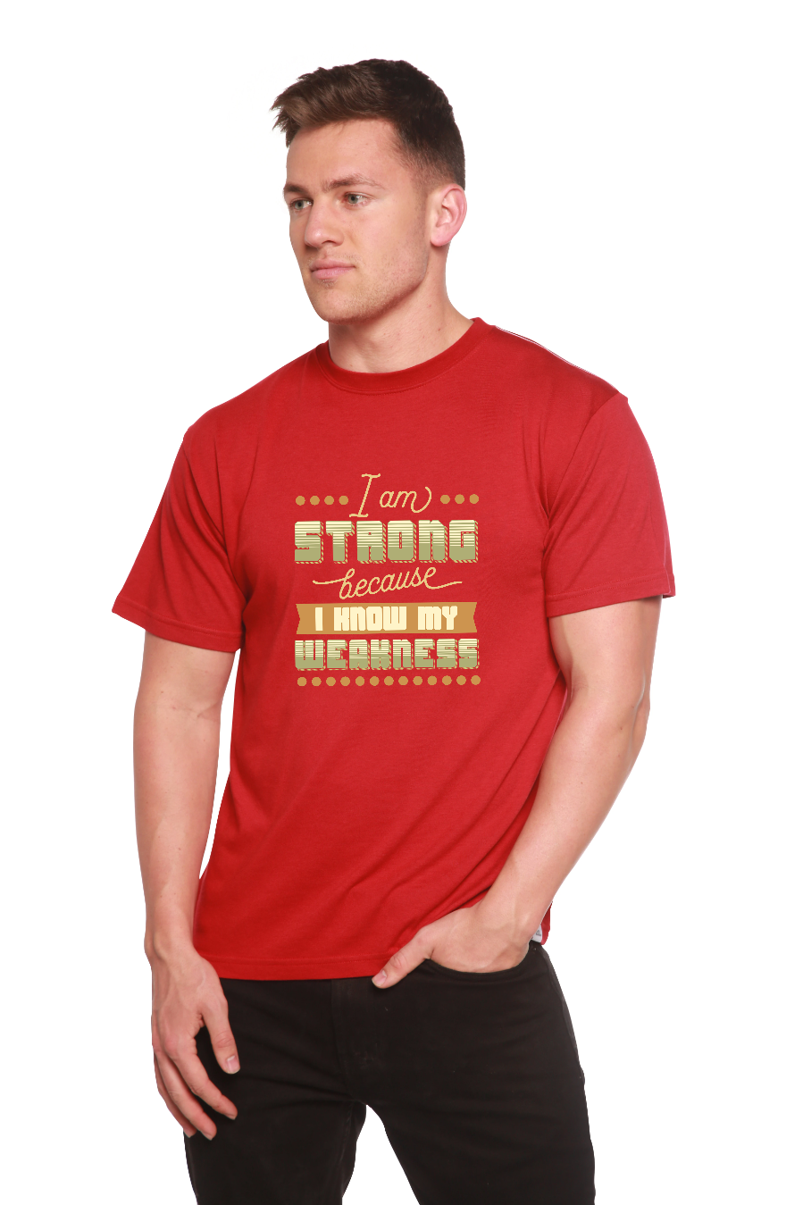 Spun Bamboo I am Strong Men's Bamboo Viscose/Organic Cotton Short Sleeve Graphic T-Shirt — product on model