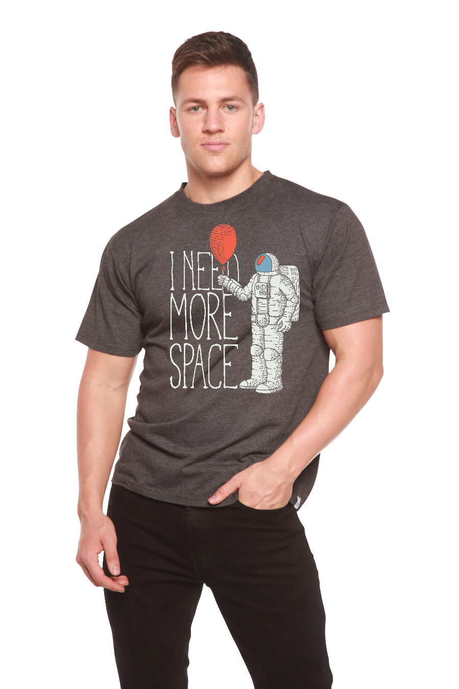 Spun Bamboo I need more space Men's Bamboo Viscose/Organic Cotton Short Sleeve Graphic T-Shirt — size reference