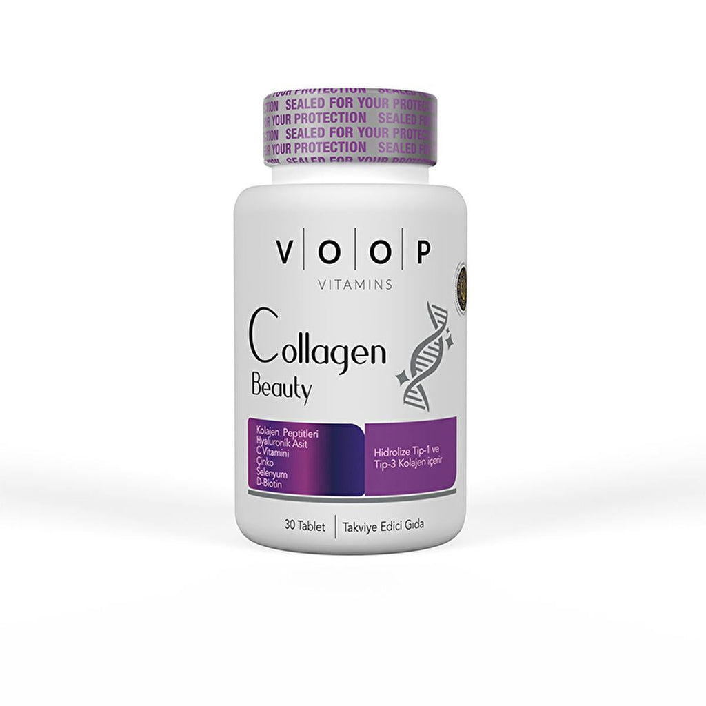 Voop Collagen Beauty: Kollajen Peptit, Vitamin & Mineral Supplement - 30 Gluten-Free Tablets for Radiant Skin, Healthy Hair & Nails