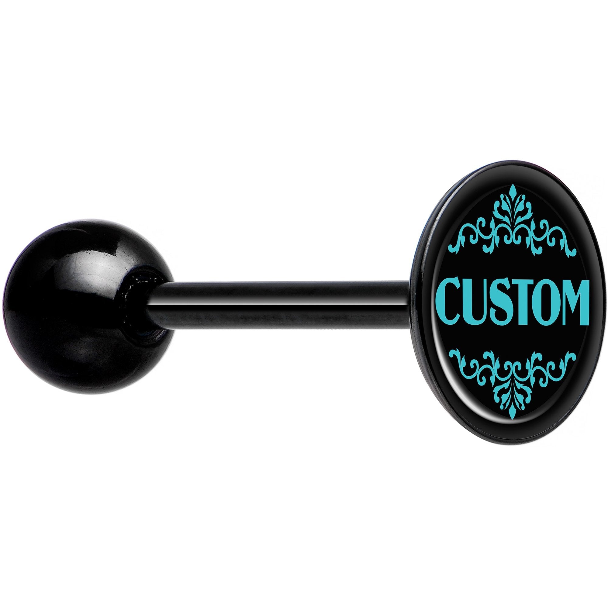 BodyCandy Custom Teal Personalized Name Black Barbell Tongue Ring — main product shot