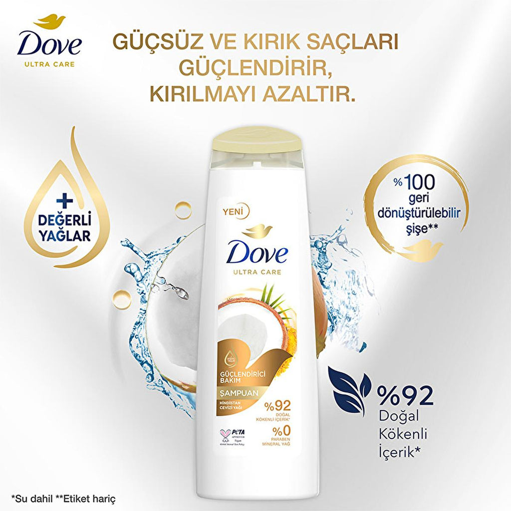 Dove Coconut Oil Shampoo - Natural, Vegan, Cruelty-Free Hair Care for Weak & Damaged Hair