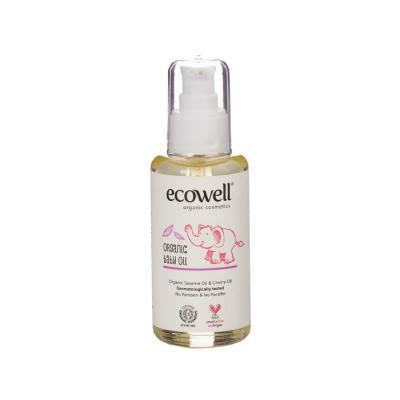 Ecowell Organic Baby Oil - Natural Sesame & Cherry Oil for Sensitive Skin, Paraben & Silicone Free - Gentle Moisturizing Massage Oil (3.38 fl oz)