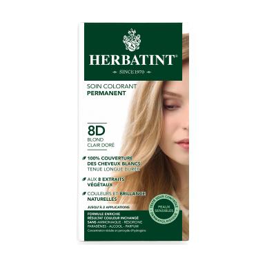 Herbatint 8D Blond Clair Dore: Light Golden Blonde Hair Dye - Natural Herbal Formula, Ammonia & Paraben Free for Sensitive Scalp, Grey Coverage