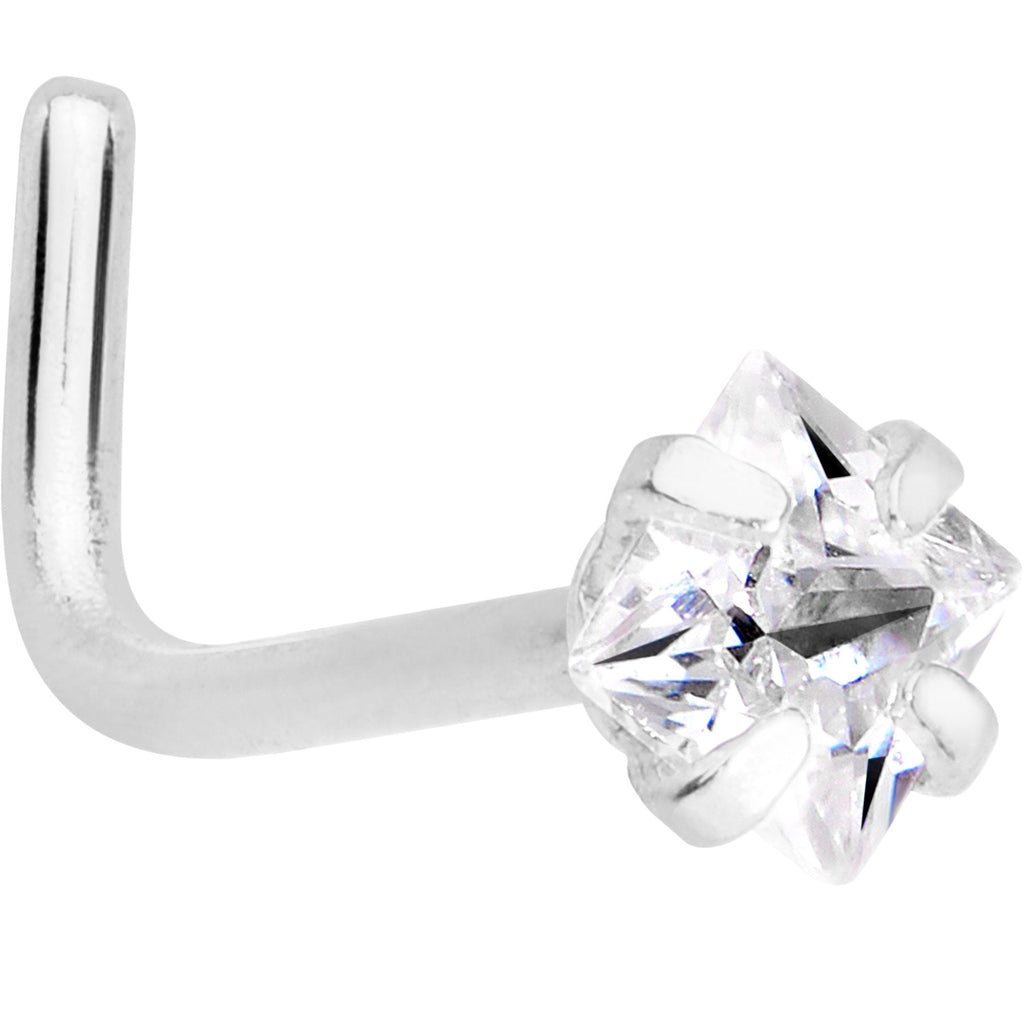 BodyCandy 20G 1/4 Clear Square 2.5mm CZ Gem Steel L-Shape Nose Ring — main product shot