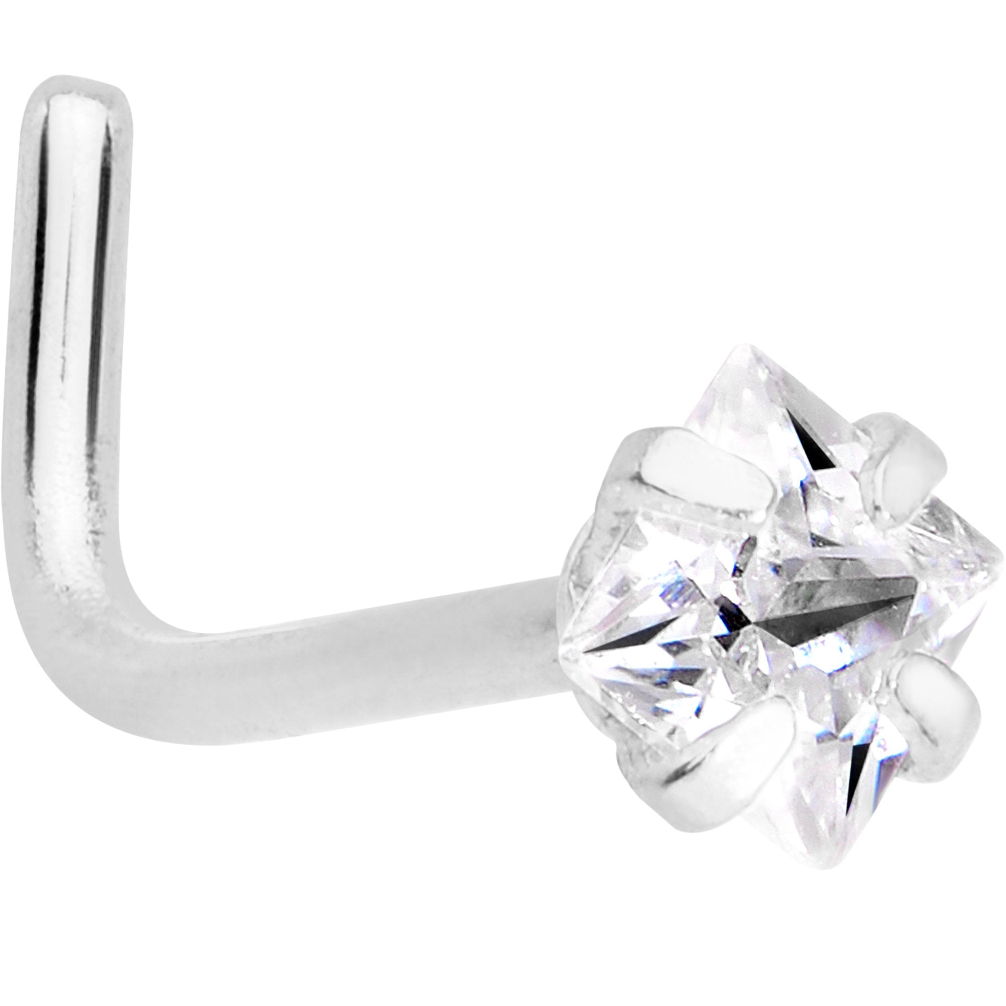 BodyCandy 20G 1/4 Clear Square 2.5mm CZ Gem Steel L-Shape Nose Ring — main product shot