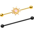 BodyCandy 14G Faux Opal Black Gold Tone Sun Industrial Barbell 38mm Set of 2 — main product shot