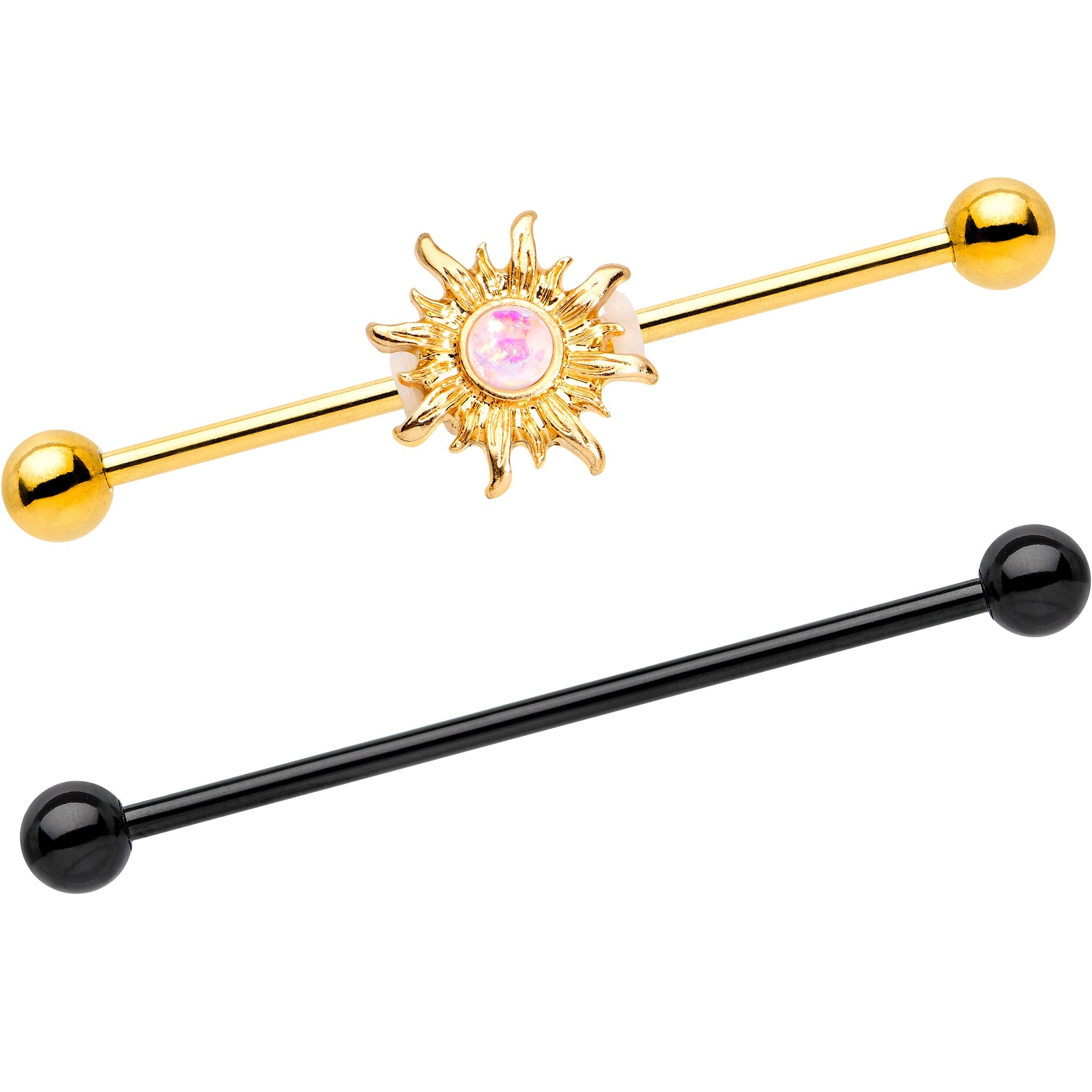 BodyCandy 14G Faux Opal Black Gold Tone Sun Industrial Barbell 38mm Set of 2 — main product shot
