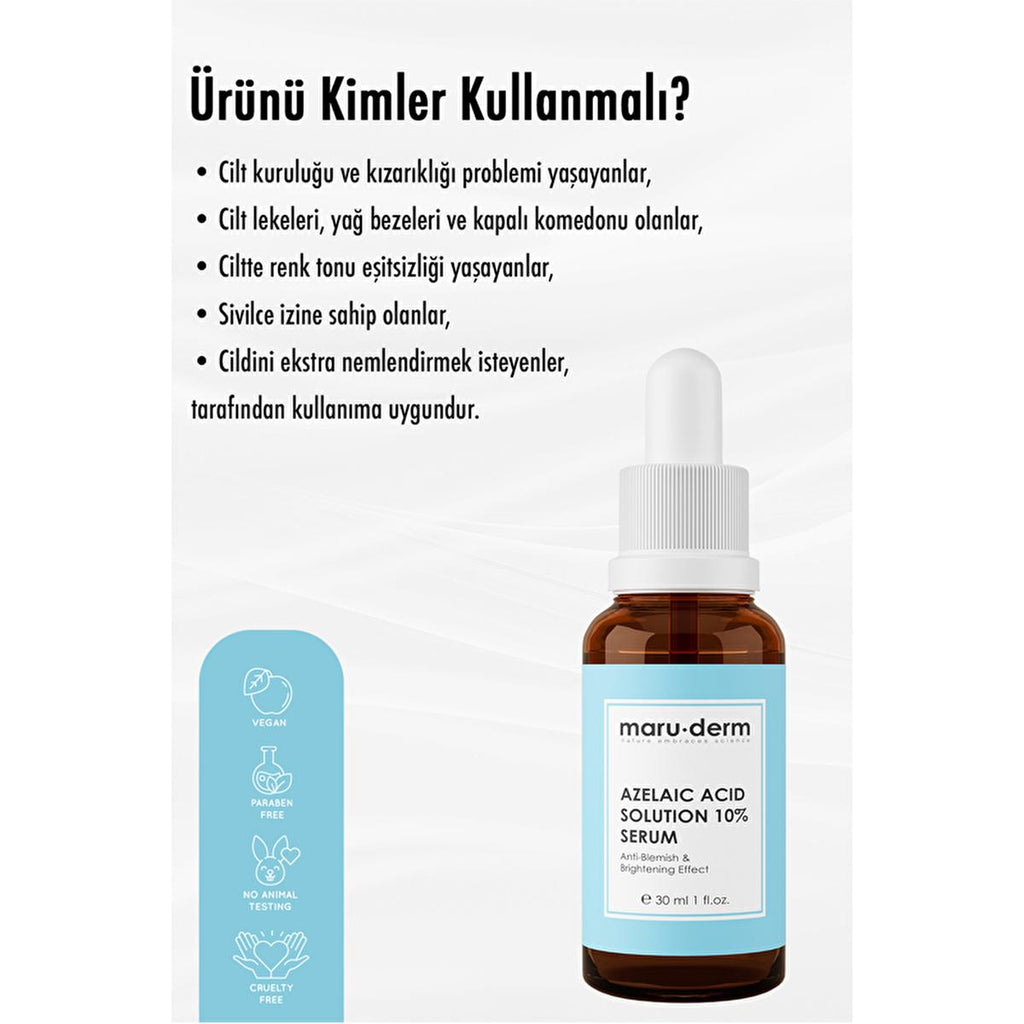 Maruderm Azelaic Acid 10% Brightening Dark Spot Treatment Serum - Ideal for Uneven Skin Tone | 1.01 fl. oz.