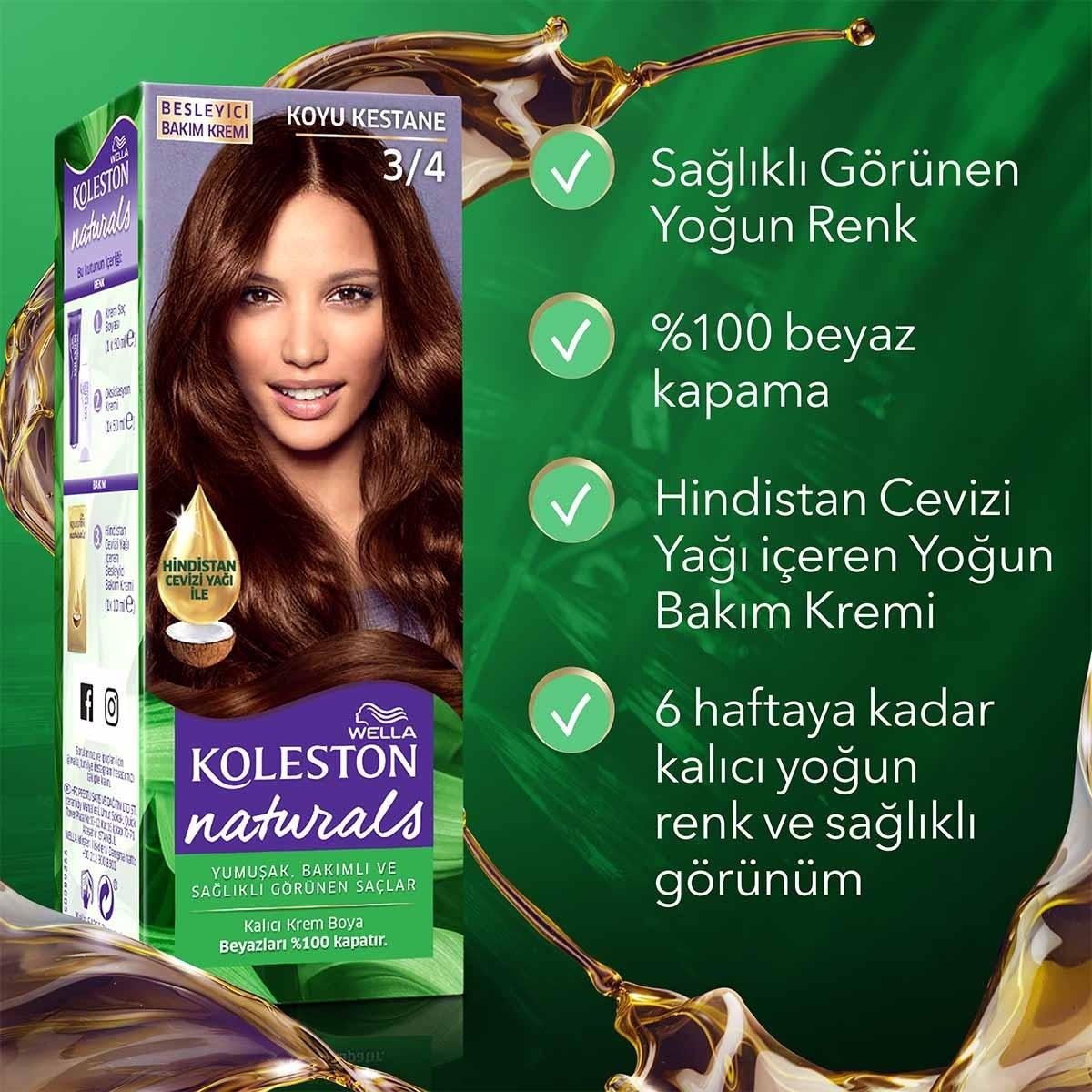 Wella Koleston Naturals Dark Brown Hair Dye - Perfect Gray Coverage & Coconut Oil Nourishment for Intense Color