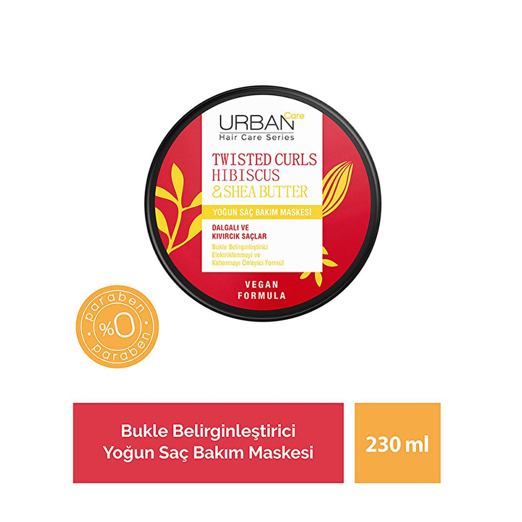 Urban Care Hibiscus & Shea Butter Hair Care Mask for Curly & Wavy Hair - Vegan, Paraben-Free, Nourishing & Moisturizing