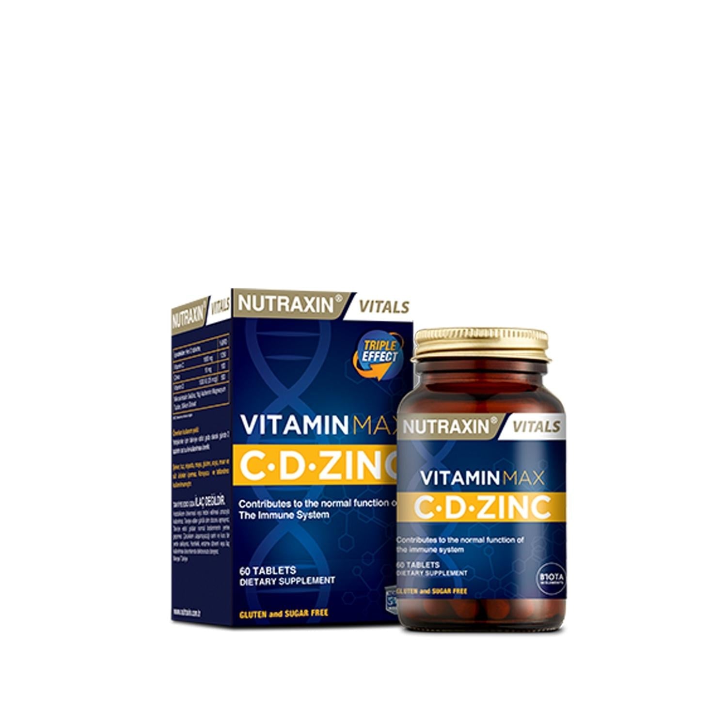 Nutraxin Vitamin Max C.D.Zinc 60 Tablets - Boosts Immune System with Vitamin C & Zinc Dietary Supplement