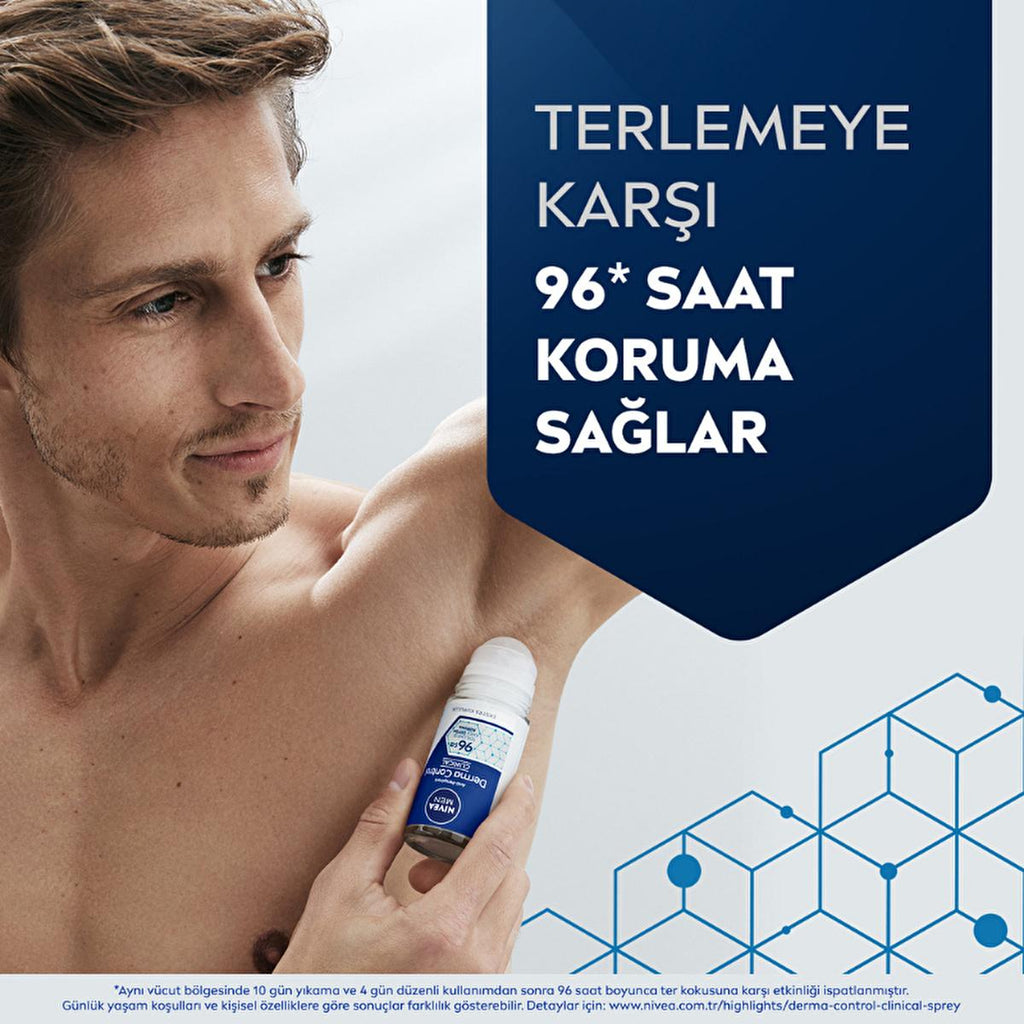 NIVEA Men Derma Control Clinical Anti-Perspirant Roll-On Deodorant for Men - Strong Protection, Long Lasting Freshness